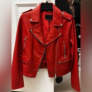 Women’s Red Leather Banana Republic Moto Jacket (size Small)